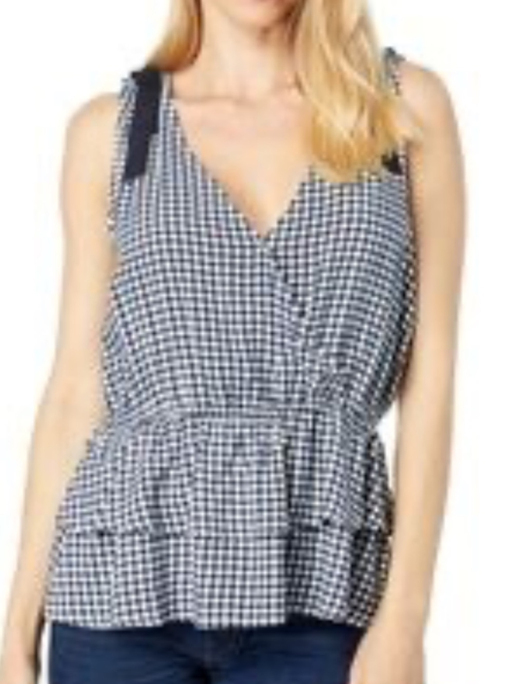 Bobeau Navy Gingham Tie-Shoulder Peplum Camisole size S with tags